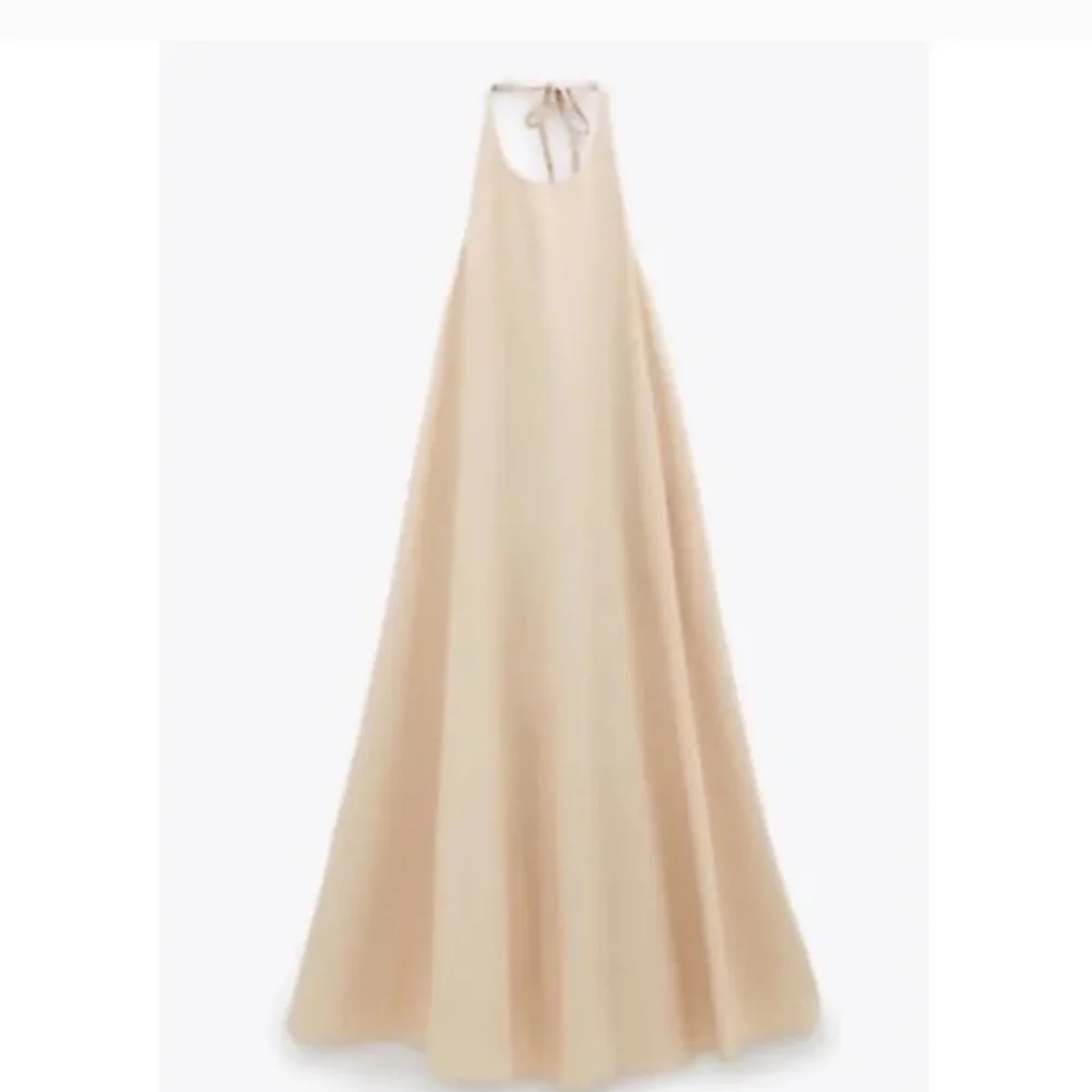 Zara Dress Size M Maxi Halter Dress Cotton- Cream Tan NWT - Picture 3 of 13